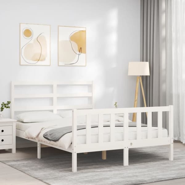 sengeramme med sengegavl 140x190 cm massivt træ hvid