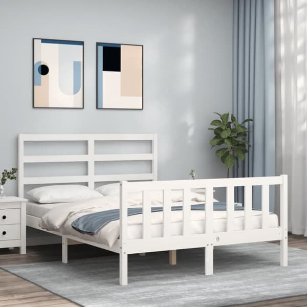 sengeramme med sengegavl 140x190 cm massivt træ hvid