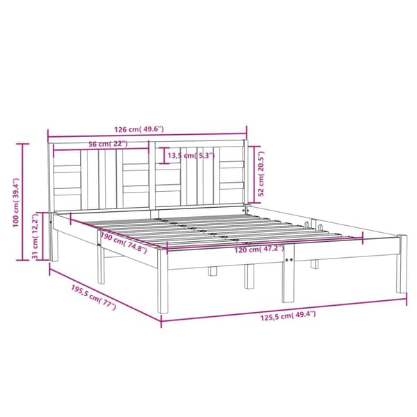 sengeramme 120x190 cm massivt træ