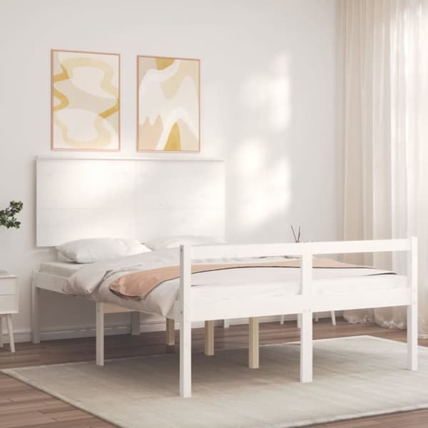 seniorseng med sengegavl 140x200 cm massivt træ hvid