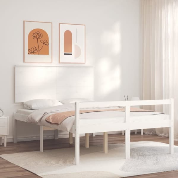 seniorseng med sengegavl 140x200 cm massivt træ hvid