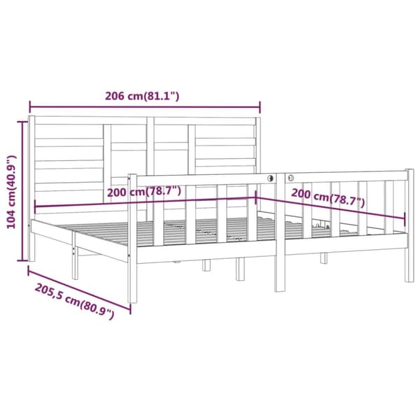 sengeramme 200x200 cm massivt fyrretræ sort
