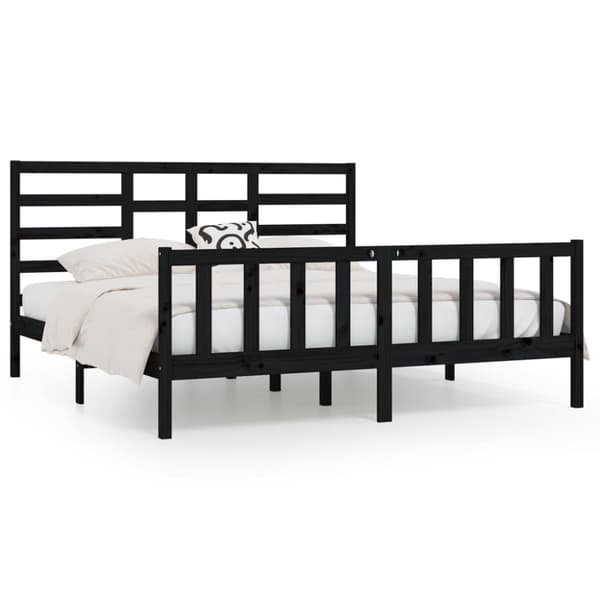 sengeramme 200x200 cm massivt fyrretræ sort