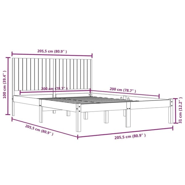 sengeramme 200x200 cm massivt fyrretræ sort