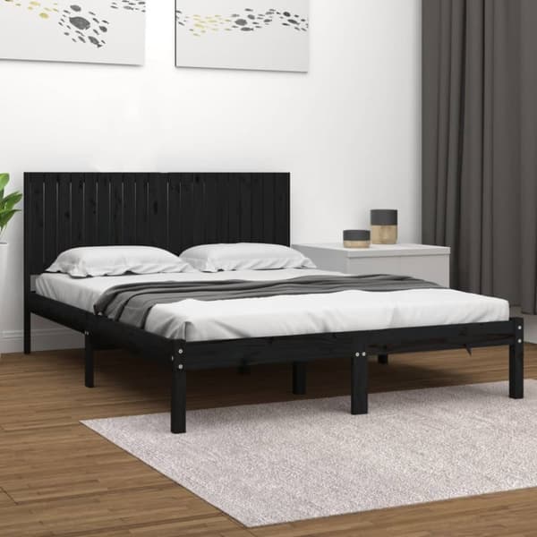 sengeramme 200x200 cm massivt fyrretræ sort