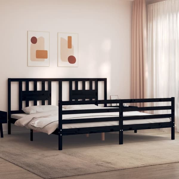 Sängynrunko päädyllä musta 200x200 cm täysi puu