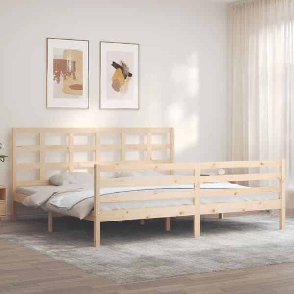 sengeramme med sengegavl 200x200 cm massivt træ