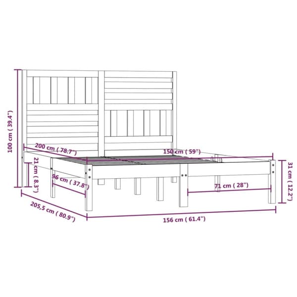 sengeramme uden madras 150x200 cm massivt fyrretræ hvid