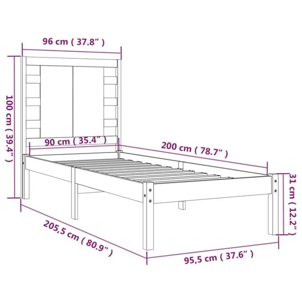 sengeramme 90x200 cm massivt fyrretræ
