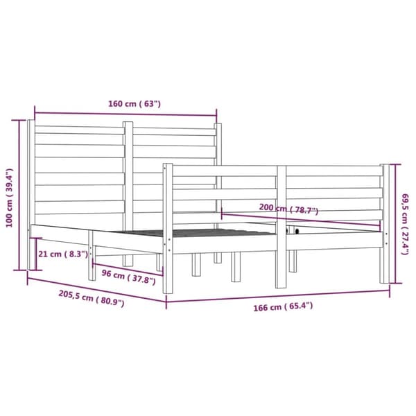 sengeramme 160x200 cm massivt fyrretræ