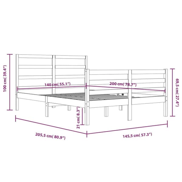 sengeramme 140x200 cm massivt fyrretræ