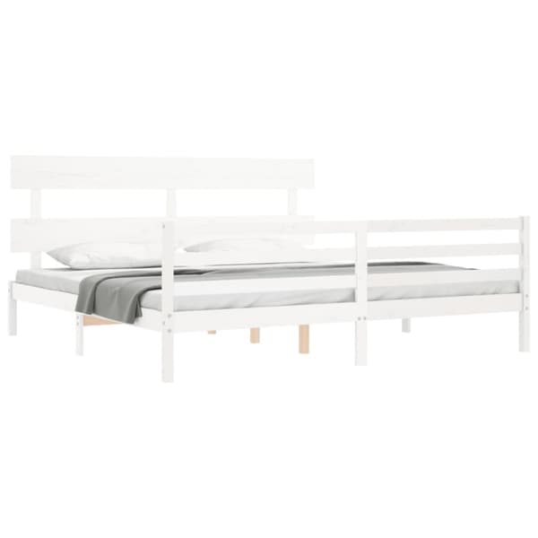 sengeramme med sengegavl Super King Size massivt træ hvid