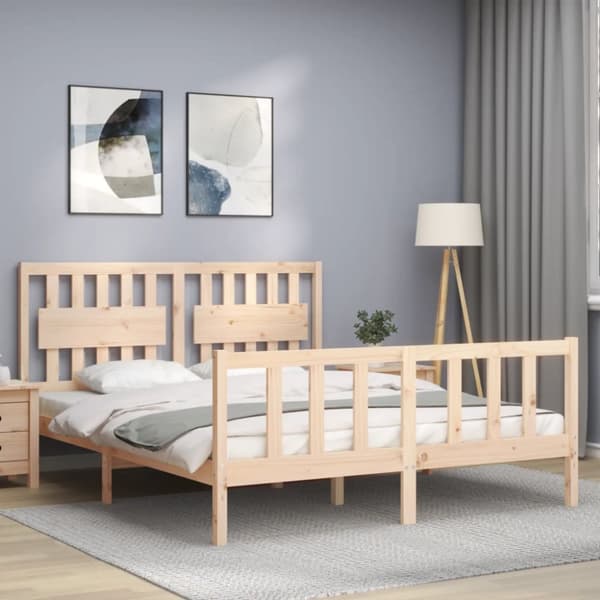 sengeramme med sengegavl kingsize massivt træ