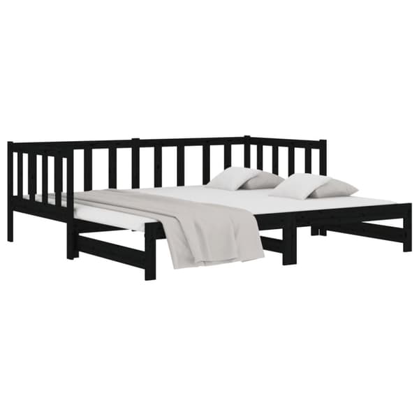 Utdragbar dagbädd svart 2x(90x190) cm massiv furu