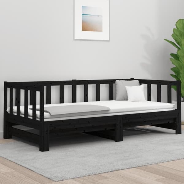 Utdragbar dagbädd svart 2x(90x190) cm massiv furu