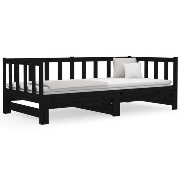 Utdragbar dagbädd svart 2x(90x190) cm massiv furu