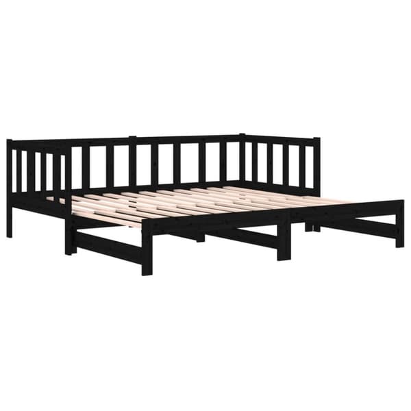 Utdragbar dagbädd svart 2x(90x190) cm massiv furu