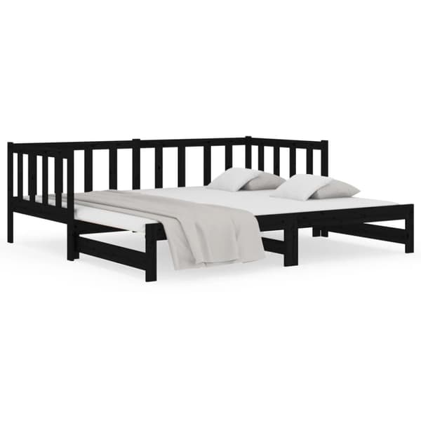 Utdragbar dagbädd svart 2x(90x190) cm massiv furu