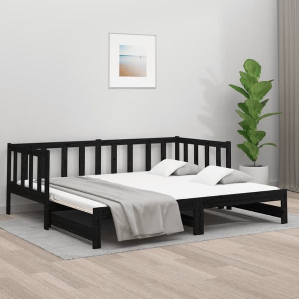 Utdragbar dagbädd svart 2x(90x190) cm massiv furu