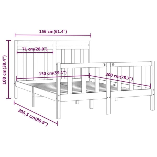 sengeramme 150x200 cm King Size massivt fyrretræ hvid