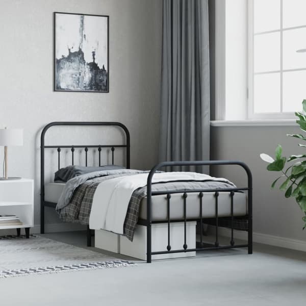 sengeramme med sengegavl og fodgærde 90x190 cm metal sort