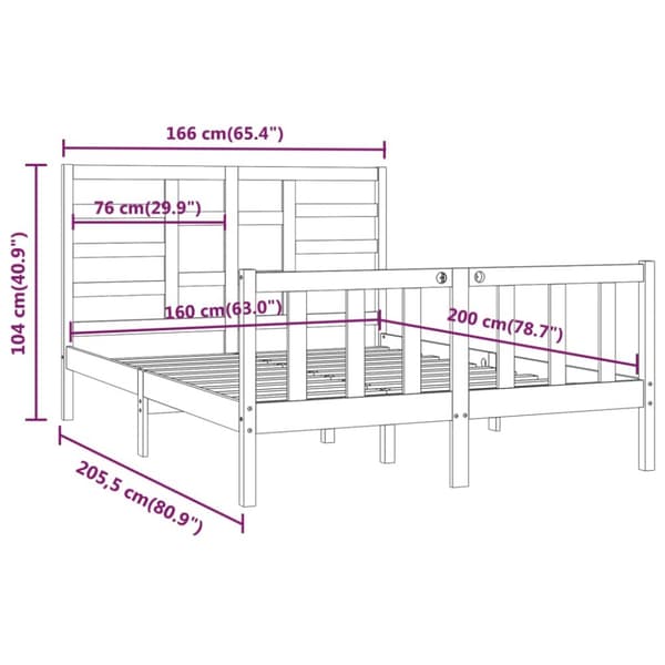 sengeramme 160x200 cm massivt fyrretræ