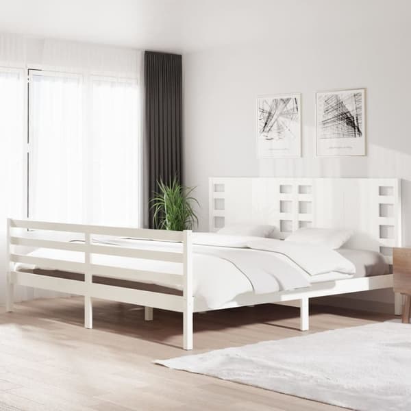 sengeramme 200x200 cm massivt fyrretræ hvid