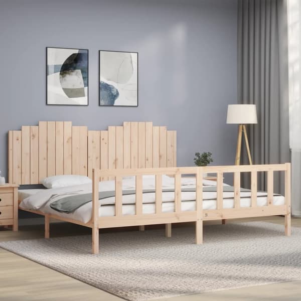 sengeramme med sengegavl 200x200 cm massivt træ
