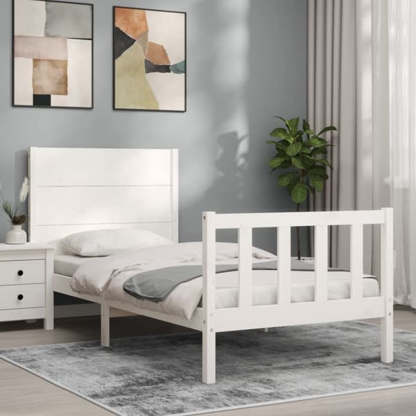 sengeramme med sengegavl 100x200 cm massivt træ hvid