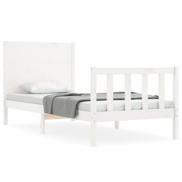 sengeramme med sengegavl 100x200 cm massivt træ hvid