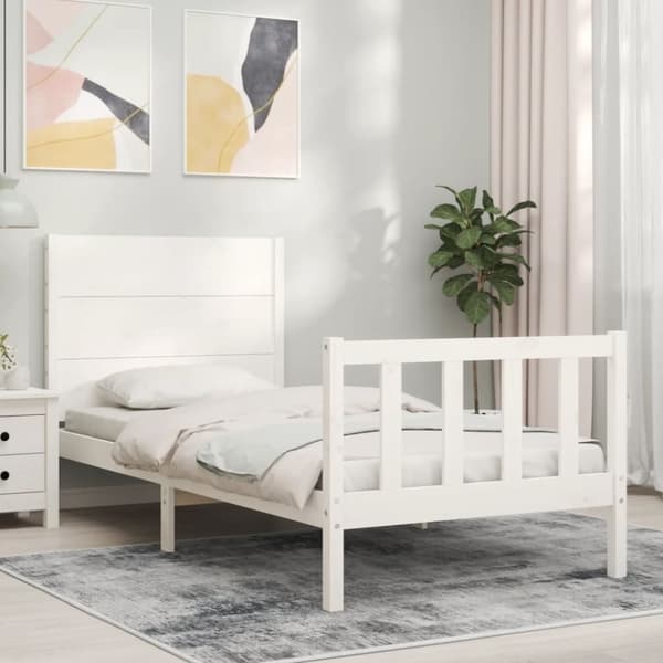 sengeramme med sengegavl 100x200 cm massivt træ hvid