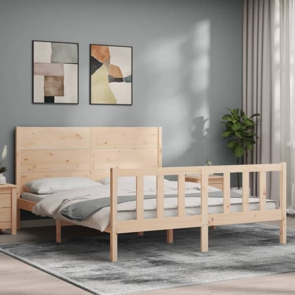 Sängram med huvudgavel 160x200 cm massivt trä