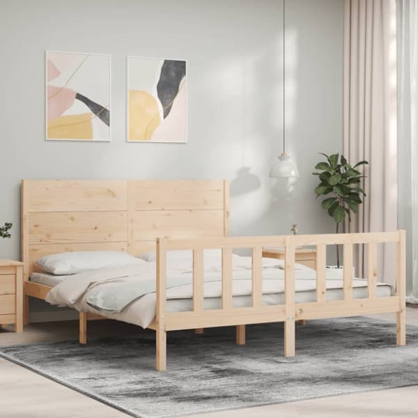 Sängram med huvudgavel 160x200 cm massivt trä