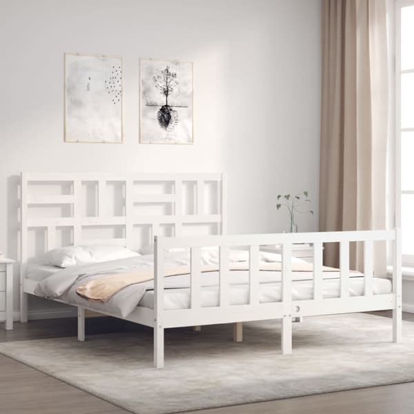 Sängynrunko päädyllä valkoinen King Size täysi puu