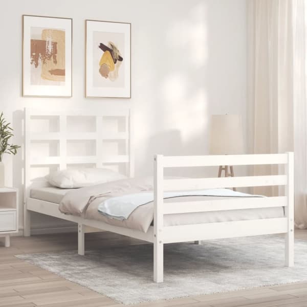 Sängynrunko päädyllä valkoinen Small Single täysi puu