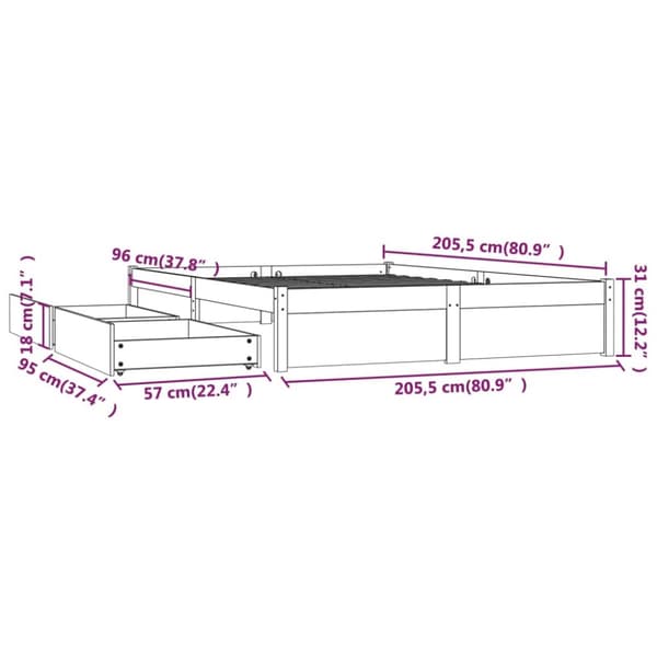 sengeramme med skuffer 200x200 cm hvid