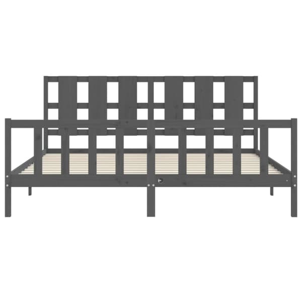 Sängram med huvudgavel grå 200x200 cm massivt trä