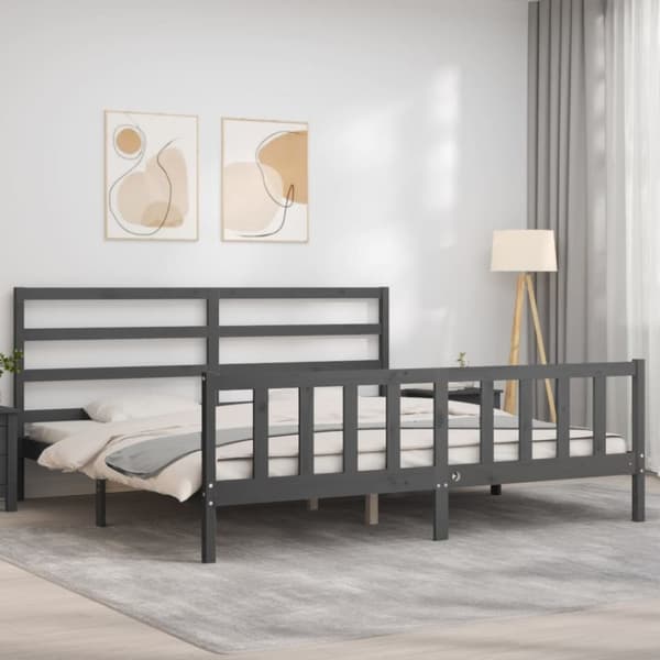 sengeramme med sengegavl 200x200 cm massivt træ grå