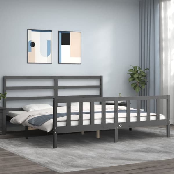 sengeramme med sengegavl 200x200 cm massivt træ grå