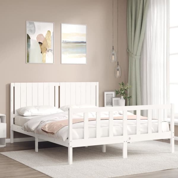 sengeramme med sengegavl 160x200 cm massivt træ hvid