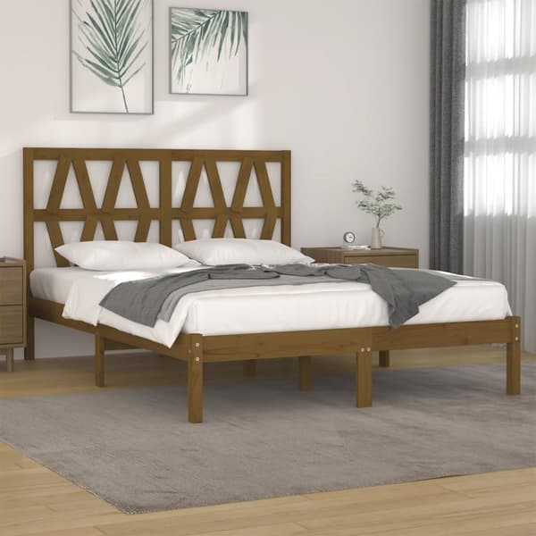 sengeramme 200x200 cm massivt fyrretræ gyldenbrun