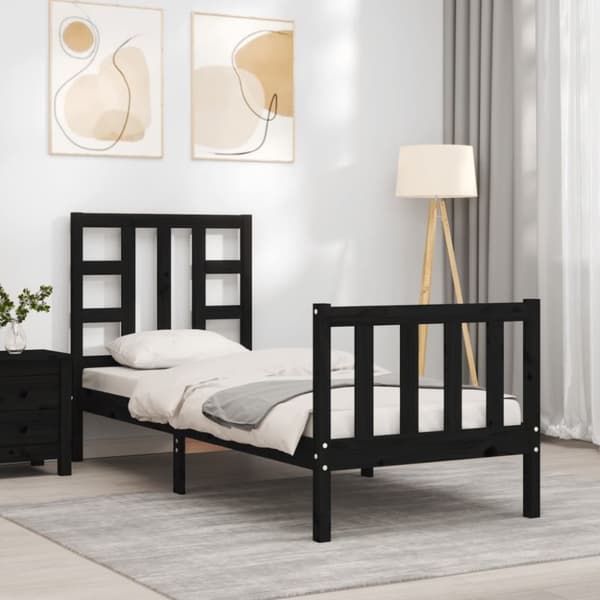 sengeramme med sengegavl Small Single massivt træ sort