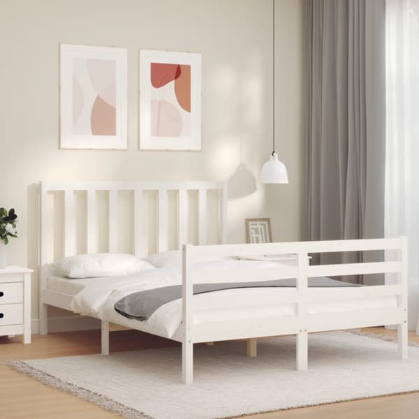 sengeramme med sengegavl 140x190 cm massivt træ hvid
