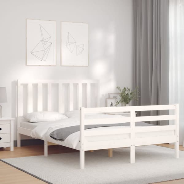 sengeramme med sengegavl 140x190 cm massivt træ hvid