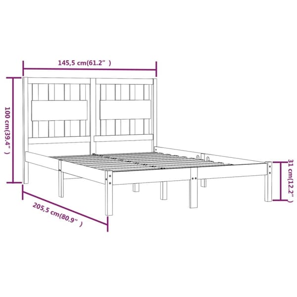 sengeramme 140x200 cm massivt fyrretræ hvid