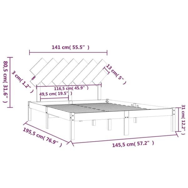 sengeramme 140x190 cm massivt træ hvid