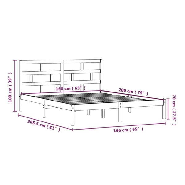 sengeramme 160x200 cm massivt fyrretræ