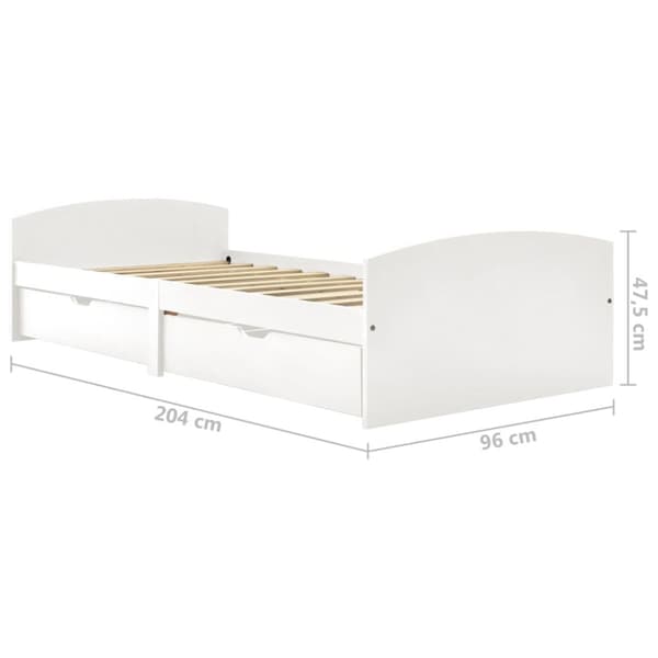 Sängram med 2 lådor vit massiv furu 90x200 cm