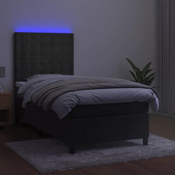 Ramsäng med madrass & LED mörkgrå 100x200 cm sammet