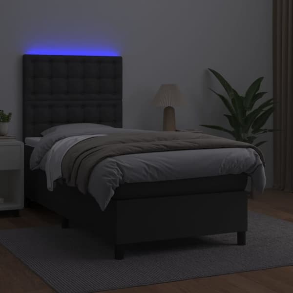 kontinentalseng med LED-lys 90x190 cm kunstlæder sort